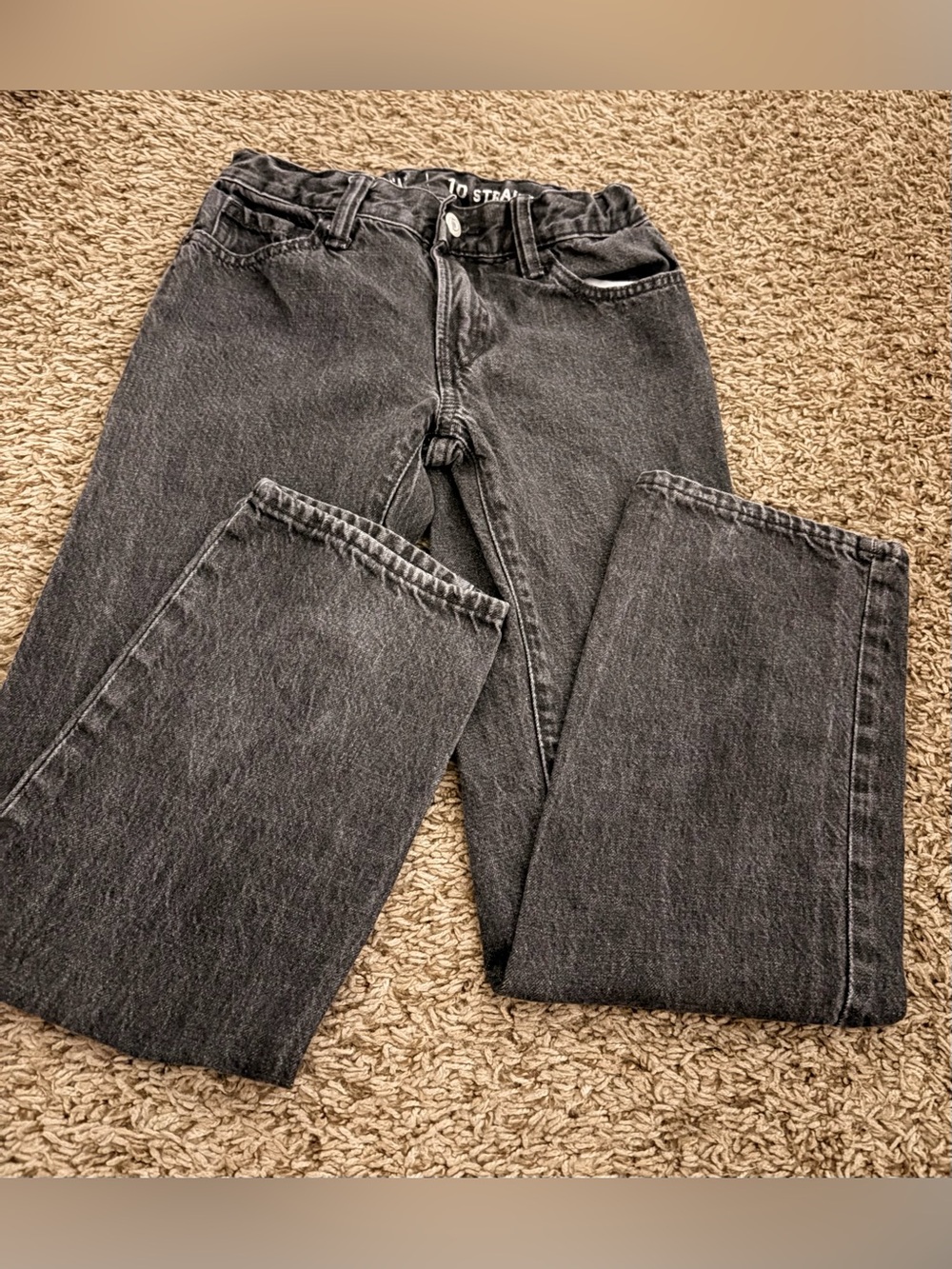 Boys Black Washed Straight-Leg Jeans